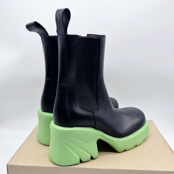 BOTTEGA VENETA Flash Chelsea Boots Platform Black Green Leather US 7.5 EU 37.5 - Picture 7 of 14